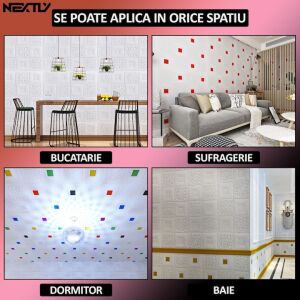 Szett 100 x öntapadós 3D tapéta NEXTLY, falra vagy mennyezetre, vízálló, állítható, erős ragasztóval, könnyen felszerelhető, felületi lefedettség 53 nm, 70x77 cm, modern design, rózsaszín, kód 54 141569635 - Nextly