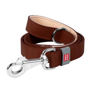WAUDOG brown leather dog leash with silver hardware - Leash