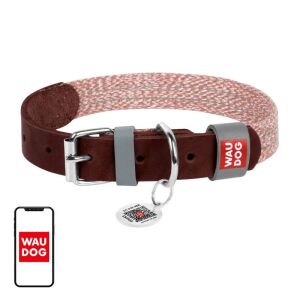 Waudog braunes Leder- und Recyclingmaterial-Hundehalsband mit QR-Code, Größe L - Viehzucht