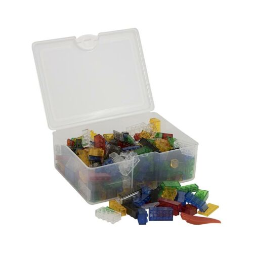 Q-BRiCKS 300 darabos átlátszó építőkocka készlet tároló dobozban