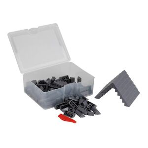 Q-BRiCKS 150-elementowy zestaw klocków z ciemnoszarymi dachówkami w otwartym pojemniku - Q-Bricks
