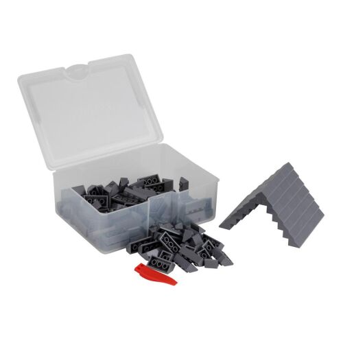 Q-BRiCKS 150-teiliges Bausteinset mit dunkelgrauen Dachziegeln in offenem Behälter