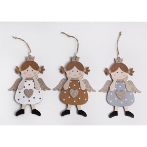 Iris fa akasztós angyal és szív dekoráció, hármas szett - Karácsonyfadísz