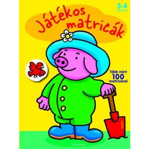 Játékos matricák - Malac matricás foglalkoztató füzet borítója, malac figurával és lapáttal - Gyermek könyv