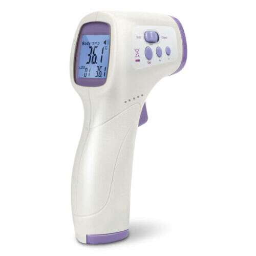 Weißes und lila digitales Infrarot-Thermometer, berührungslos, zur Messung der Körpertemperatur