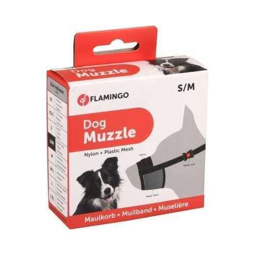 Flamingo kutya szájkosár S/M méretben, nylon és műanyag hálóval, kis és közepes méretű kutyáknak