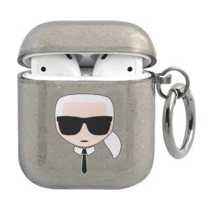 Karl Lagerfeld KLA2UKHGK AirPods cover Fekete/Fekete Glitter Karl's Head
