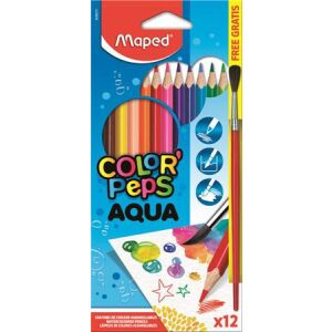 Akvarell ceruza készlet, háromszögletű, ecsettel, MAPED "Color'Peps", 12 különböző szín 122873057 - Művészceruza