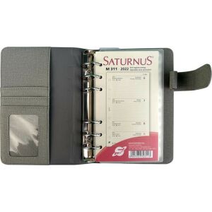 Nyitott Saturnus 229 Gyűrűs Kalendárium belső oldalai láthatóak, L méret, szürke műbőr - Naptár