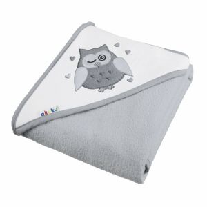 Akuku szürke bagoly mintás fürdőlepedő kapucnival 100x100 cm - Akuku