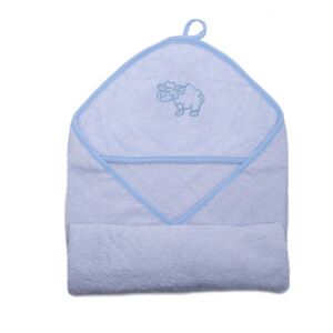 Stella kék kapucnis baba fürdőlepedő hímzett bárány mintával, 110x110 cm - Baba Fürdetés & Ápolás