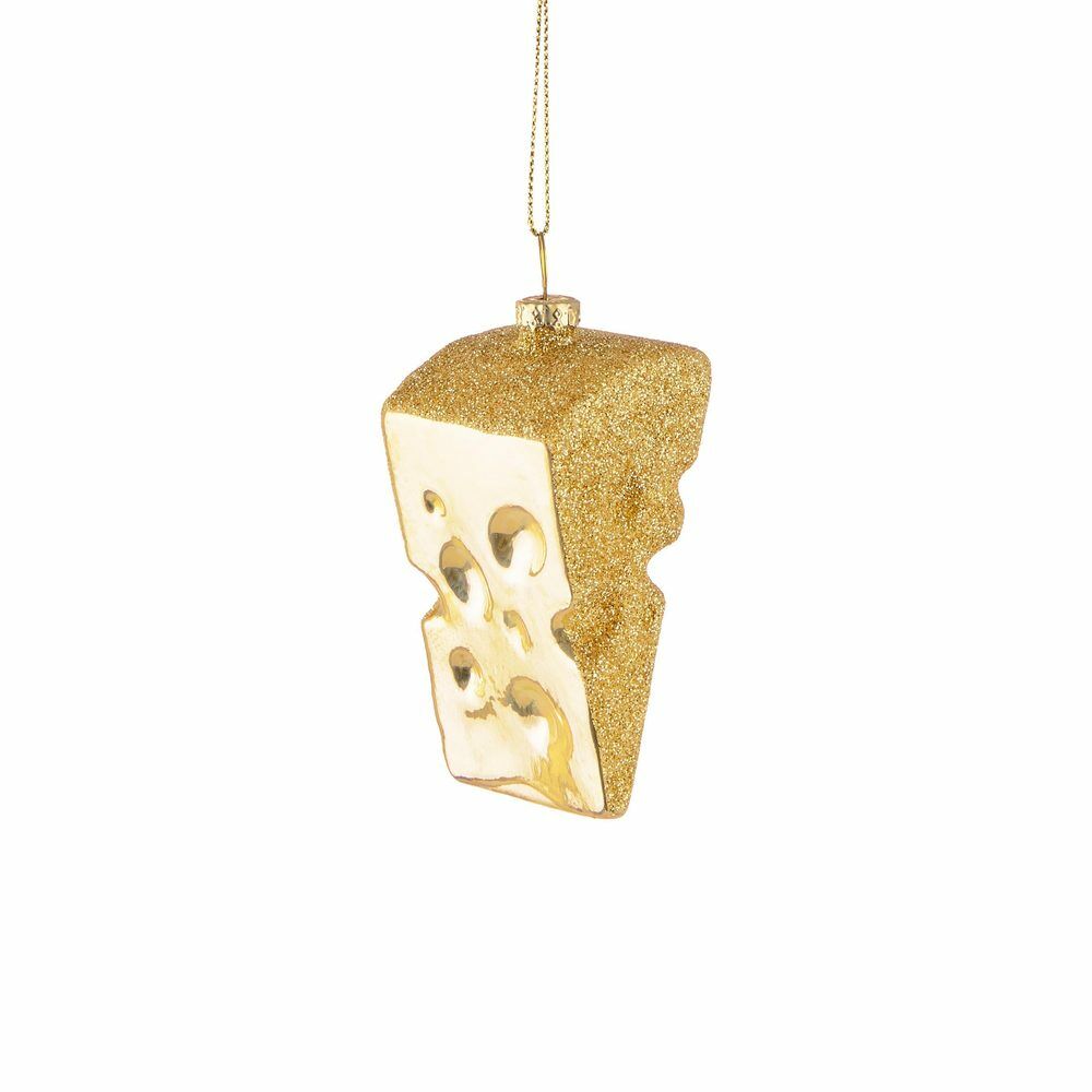 HANG ON üveg karácsonyfadísz, arany sajt 9 cm