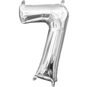 Silberne Zahl 7 Folienballon, 40 cm Mini Ballon für Geburtstagsdekorationen - Amscan