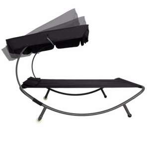Black double sun lounger with adjustable canopy, two pillows, and wheels for easy movement - Sun Lounger & Deck Chair