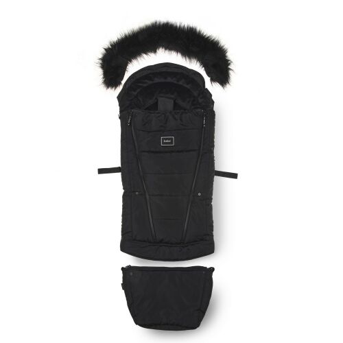 Ibebe Luxury Thermo Bundazsák - Grafit S7, fekete babakocsi lábzsák szőrme kapucnival, télre - Lábzsák és bundazsák