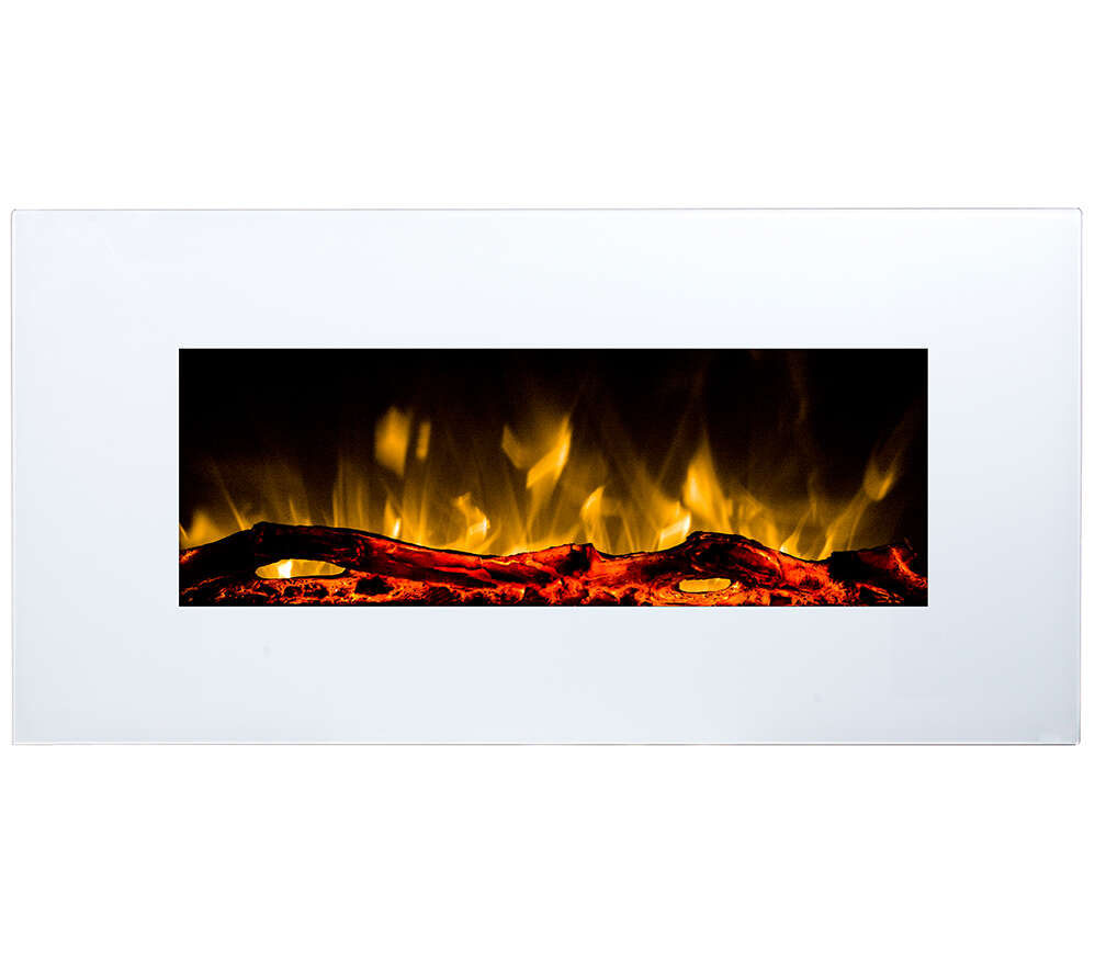 GLOW FIRE Neptun Elektromos Kandalló Fali LED, állítható 750/1500 W, távirányító, 84 cm, fehér, ajándék dekoráció