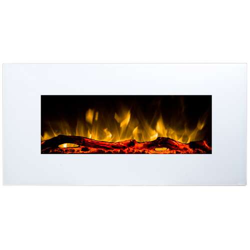 GLOW FIRE Neptun Elektromos Kandalló Fali LED, állítható 750/1500 W, távirányító, 84 cm, fehér, ajándék dekoráció