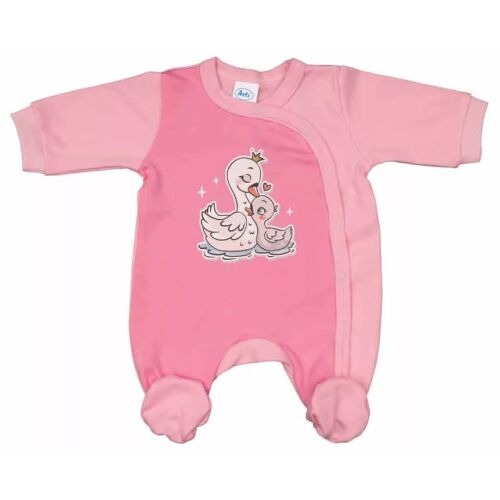 Vékony, pamut, elöl patentos kislány rugdalózó Hattyú mintával (56) 113653404