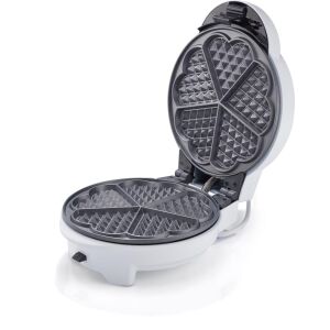Aparat de gofre Gorenje WM701W, deschis, arătând plăcile antiaderente cu model de gofre în formă de inimă - Gorenje Aparate de făcut vafe