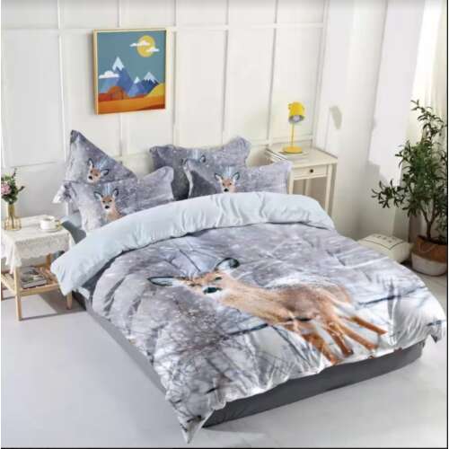 3 részes Bambi őzikés ágynemű szett, paplanhuzat, párnahuzatok, szürke, téli, erdő, gyerekek, hálószoba