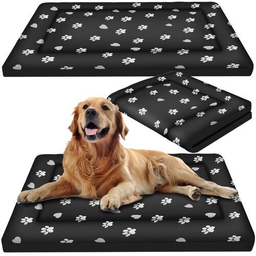 Collage of Purlov XXL dog bed with dog