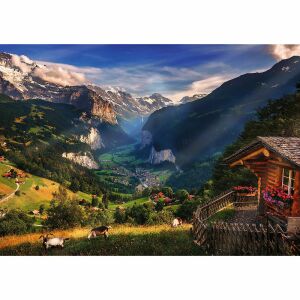 Puzzle Trefl de 1000 de piese finalizat, cu peisajul Văii Lauterbrunnen - Trefl Puzzle