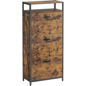 VASAGLE рустикален кафяв шкаф за обувки с 3 врати за 15-18 чифта обувки - Съхранение на обувки