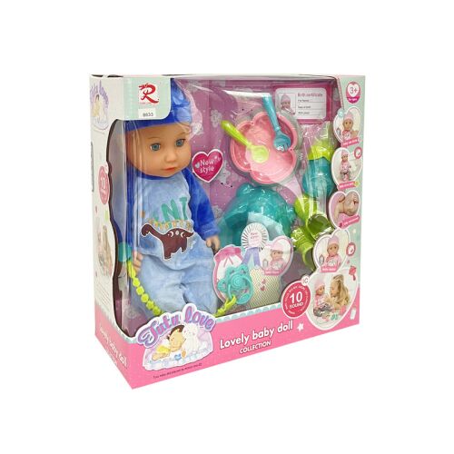 Chlapčenská bábika, ktorá píska a vydáva zvuky, s doplnkami