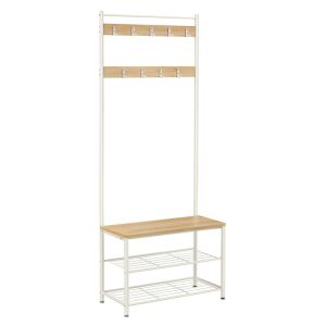 Előszoba fogas polccal, akasztókkal, cipőtartóval és ülőkével, tölgy és fehér 175x70x32cm 113746889 - Fogas