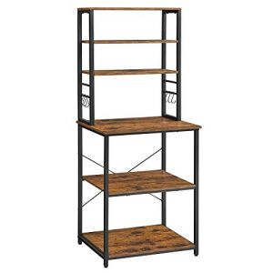 VASAGLE rusztikus barna konyhai állópolc 3 polccal és 6 akasztóval - Tárolás & Rendszerezés