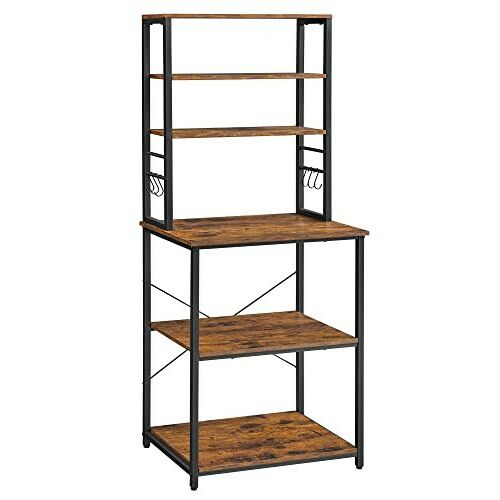 VASAGLE rusztikus barna konyhai állópolc 3 polccal és 6 akasztóval