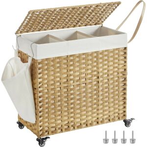 Kézzel fonott rattan stílusú szennyeskosár 3 rekesszel 140L 113747492