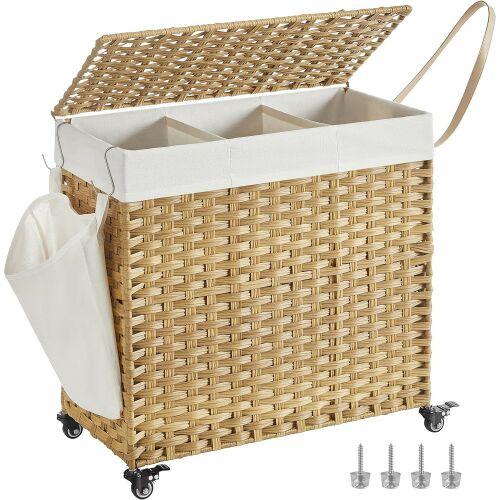 Kézzel fonott rattan stílusú szennyeskosár 3 rekesszel 140L 113747492
