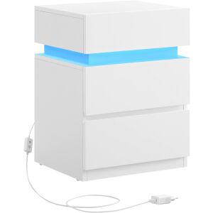 VASAGLE fehér éjjeliszekrény 3 fiókkal és állítható LED világítással - Éjjeliszekrény