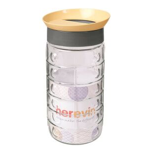 IRIS Sand üveg fűszertartó domború mintával, 1.7L kapacitás, fekete és homok színű - Iris