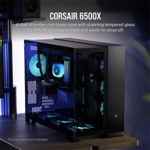 CORSAIR Ház 6500X Dual Chamber, Tápegység nélkül, Edzett Üveg, fekete (CC-9011257-WW) 123405739 - Corsair