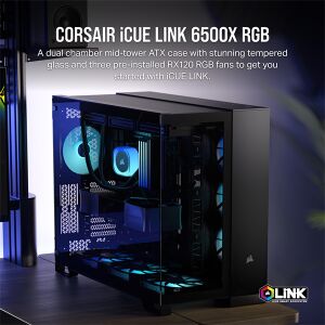 CORSAIR Ház iCUE LINK 6500X RGB, 3x iCUE LINK RX120 RGB Ventilátor, Tápegység nélkül, Edzett Üveg, fekete (CC-9011269-WW) 123405819 - Corsair