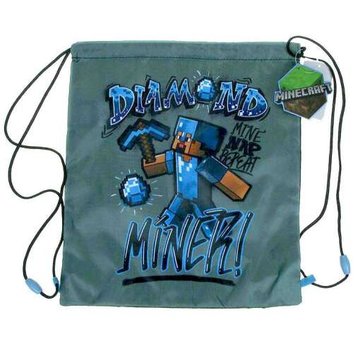 Minecraft Diamond Miner drawstring bag, grey with blue and black details