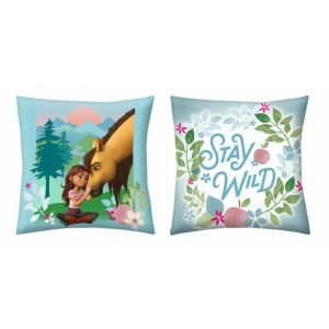 Spirit - Szilaj Ló díszpárna, 40x40 cm, Szilajjal és Luckyval, megfordítható design 'Stay Wild' felirattal - Homyl