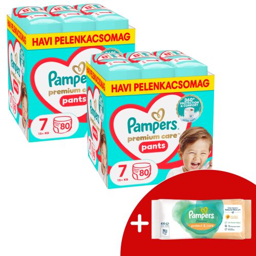 Pampers Premium Care Pants 2 havi Pelenkacsomag 17kg+ Junior 7 (160db) + Ajándék Törlőkendő 145317218