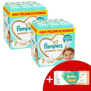 Pampers Premium Care 2 Pachet lunar de scutece 15 kg + Junior 7 (216 bucăți) + Șervețele cadou 145308800 - Scutece bebelusi