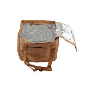 Hnedá chladiacia taška s papierovým efektom so zipsom, otvorený veko s viditeľnou striebornou podšívkou, 30x20 cm - Chladiace tašky, chladiace vložky