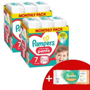Pampers Pants 2 Месечен пакет пелени 17 кг + Junior 7 (228 бр.) + подарък кърпички 144460930 - Чанта за преповиване и Пелена