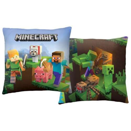 Minecraft párna, díszpárna Minecraft karakterekkel mindkét oldalon, 40x40 cm
