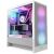Изглед под ъгъл на NZXT H5 Flow RGB Бяла компютърна кутия с компоненти и RGB осветление