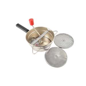 Rozsdamentes acél ételpasszírozó 3 cserélhető koronggal sima szószok, pürék és bébiételek készítéséhez - Kézi passzírozó