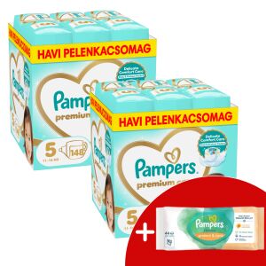 Pampers Premium Care 2 Miesięczny Zestaw Pieluch 11-16kg Junior 5 (296szt) + Chusteczki w prezencie 146266004 - Pampers