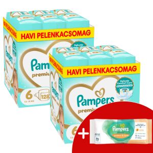 Pampers Premium Care 2 Pachet lunar de scutece 13-18kg Junior 6 (256pcs) + Șervețele cadou 146266024 - Scutece bebelusi
