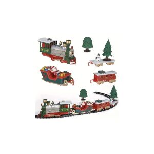 Karácsonyi kisvasút karácsonyi vonat szett mozdonnyal, Mikulás szánnal és karácsonyfás vagonnal - Vonat, vasúti elem, autópálya