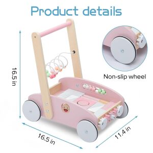 Różowy drewniany chodzenie z centrum aktywności, UMU Toys, 5 w 1, dla niemowląt, chodzik dla niemowląt, chodzik edukacyjny, zabawka do pchania i ciągnięcia, zabawki dla niemowląt, drewniane zabawki, zabawki edukacyjne - Dostępność